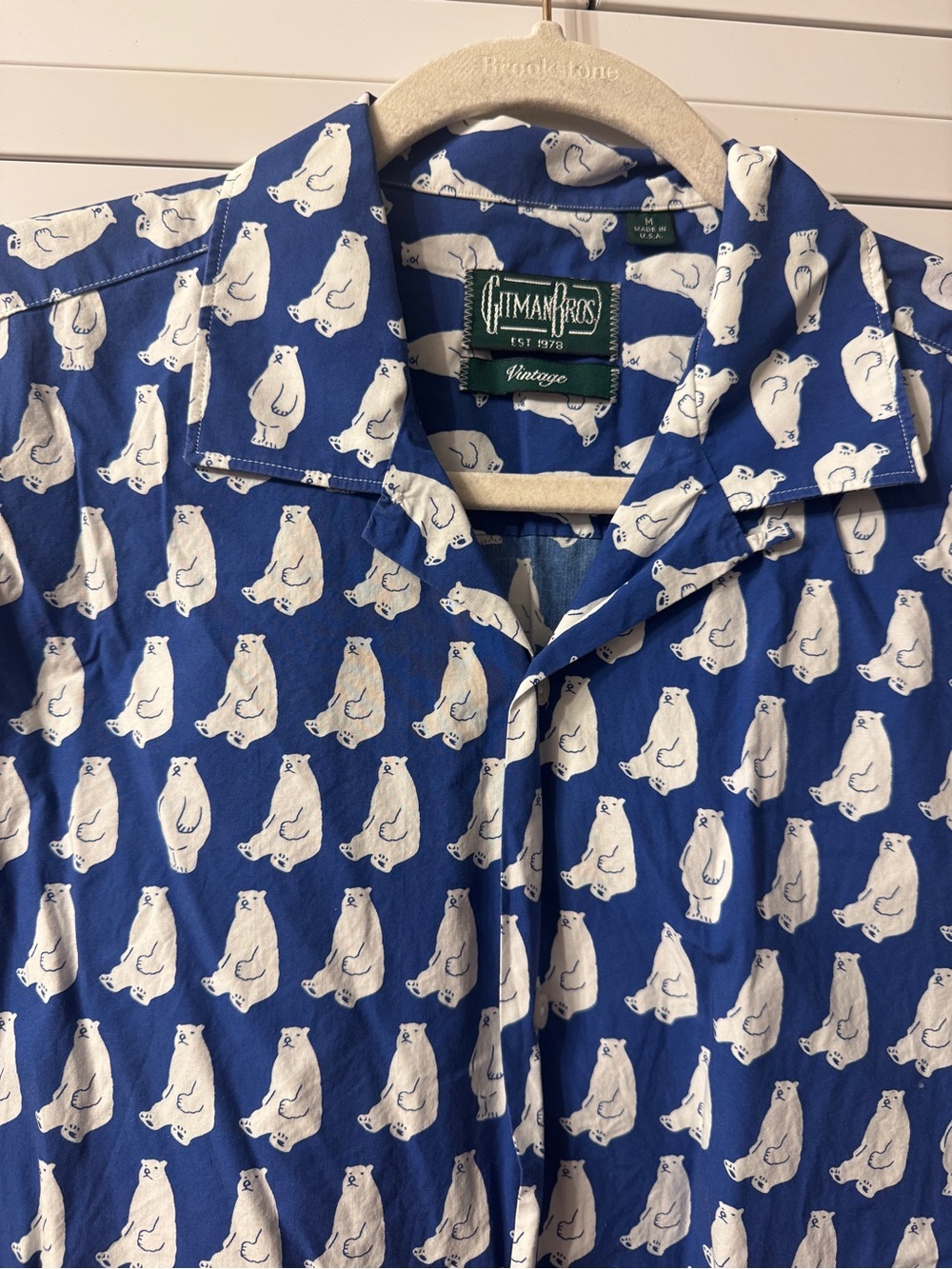 Gitman Vintage Blue Polar Bear Print Short-Sleeve Camp Shirt